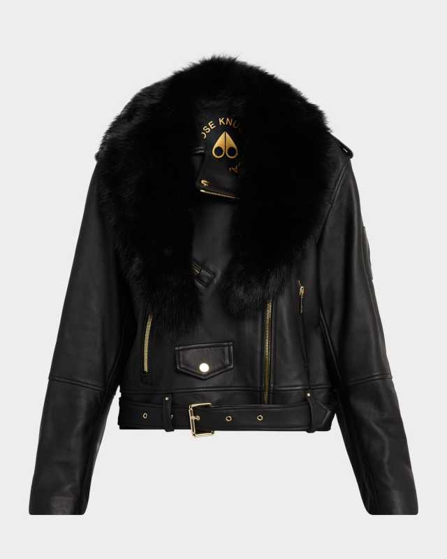 Sloan Leather Biker Jacket with Shearling Collar
